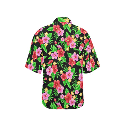 Pink Red Hibiscus Pattern Print Design HB023 Women's Hawaiian Shirt