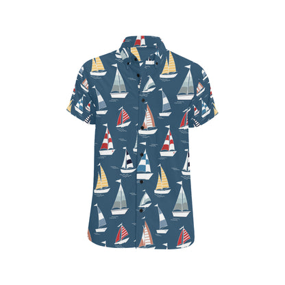 Sailing Ships Pattern Print Design A04 Men's Short Sleeve Button Up Shirt