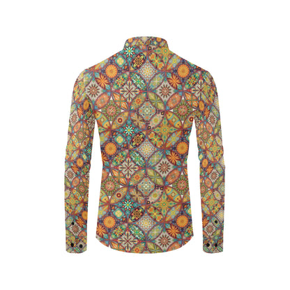 Mandala Flower Themed Design Print Men's Long Sleeve Shirt