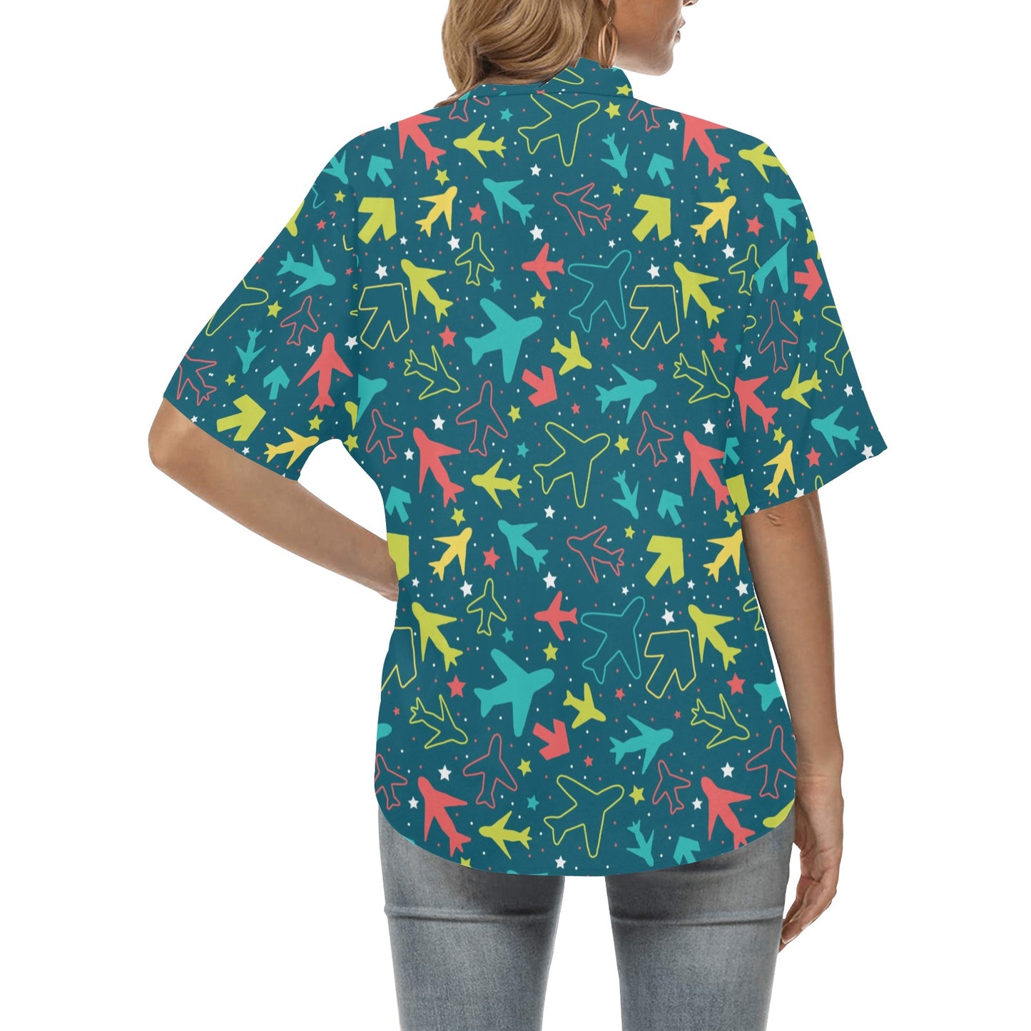 Airplane Pattern Print Design 05 Women's Hawaiian Shirt