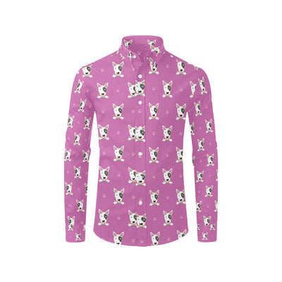 Bull Terrier Happy Print Pattern Men's Long Sleeve Shirt