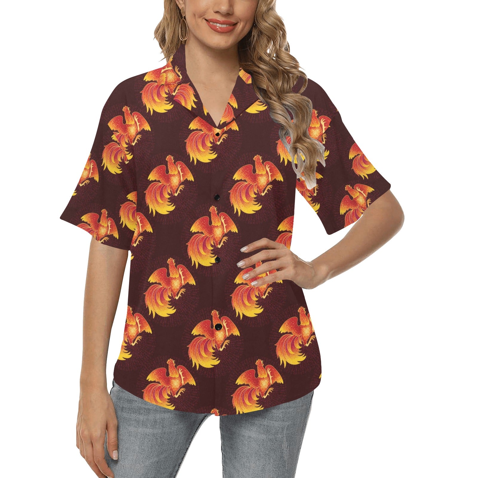 Rooster Pattern Print Design A04 Women's Hawaiian Shirt