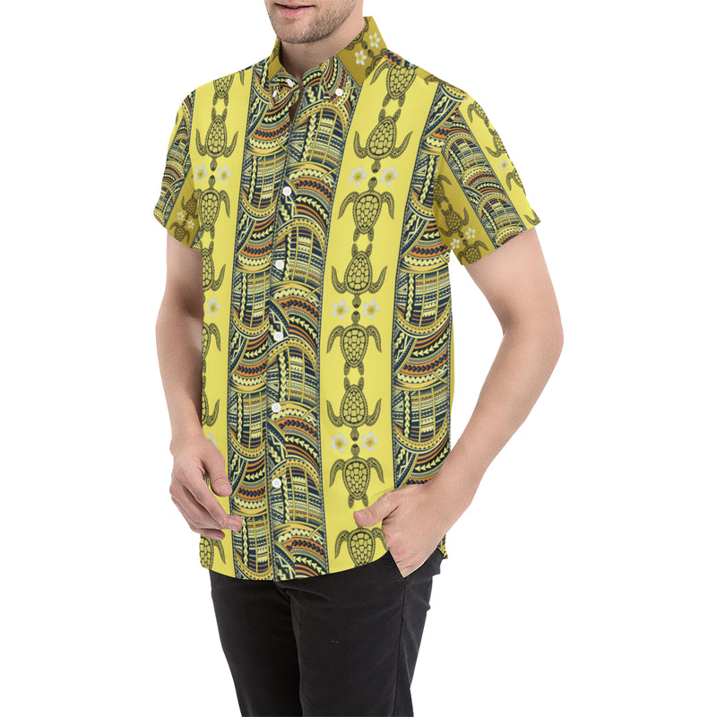 Polynesian Turtle Hawaiian Design Print Men's Short Sleeve Button Up Shirt