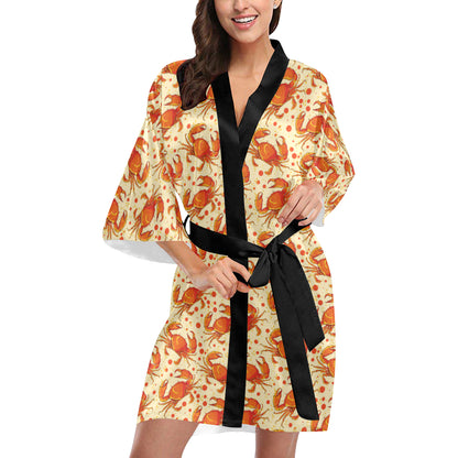 Crab Pattern Print Design 01 Women's Short Kimono