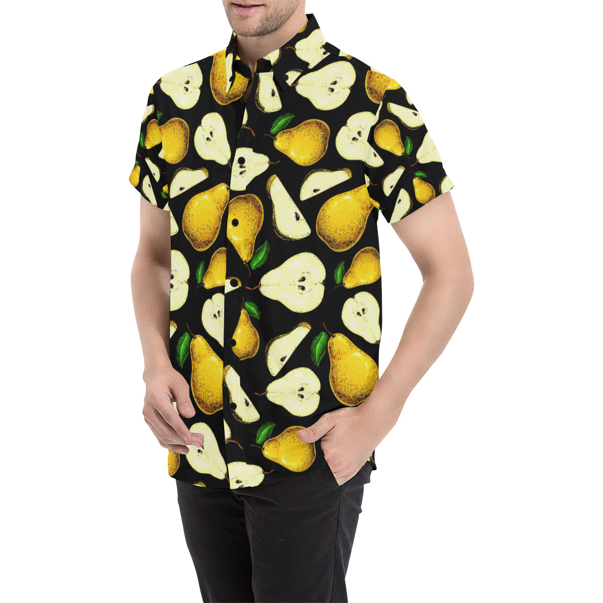 Pear Pattern Print Design PE01 Men's Short Sleeve Button Up Shirt
