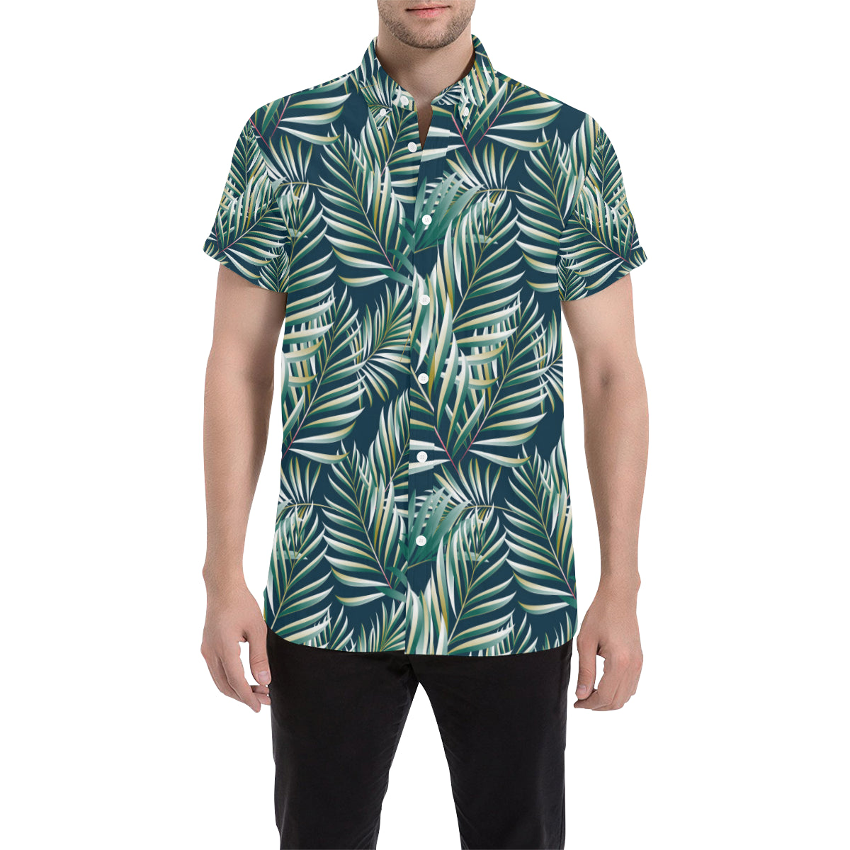 Sun Spot Tropical Palm Leaves hower Curtain Men's Short Sleeve Button Up Shirt