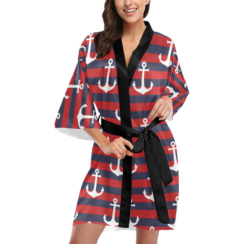 Nautical Pattern Print Design A05 Women's Short Kimono