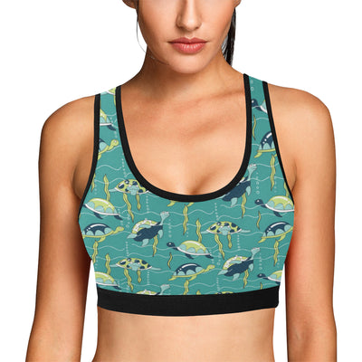 Sea Turtle Pattern Print Design T08 Sports Bra