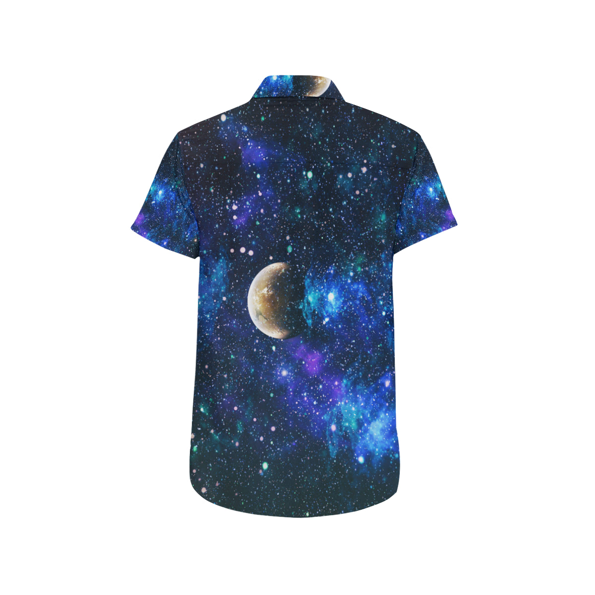 Galaxy Stardust Planet Space Print Men's Short Sleeve Button Up Shirt