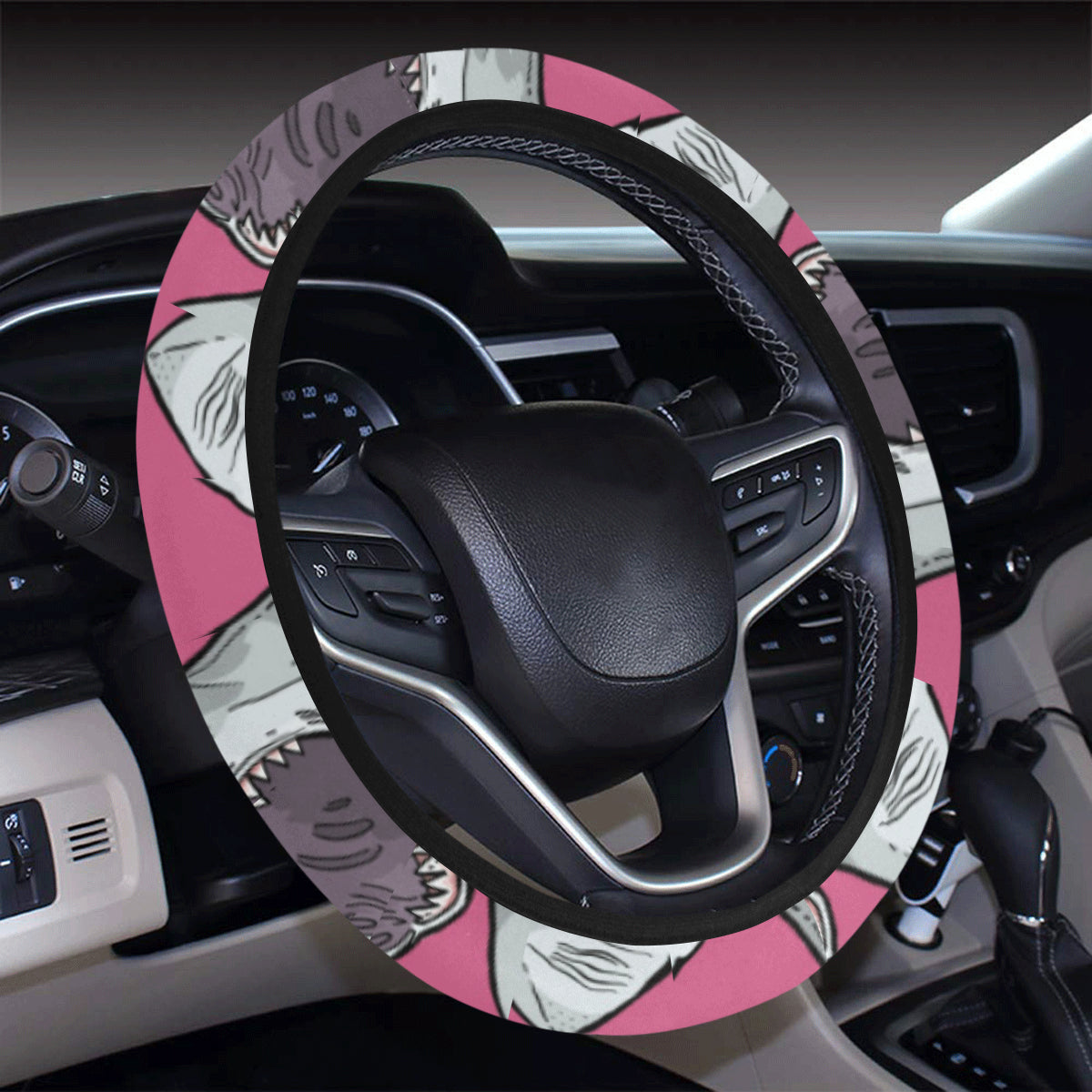 Great White Shark Pattern Print Design 01 Steering Wheel Cover with Elastic Edge