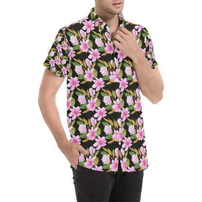 Magnolia Pattern Print Design MAG08 Men's Short Sleeve Button Up Shirt