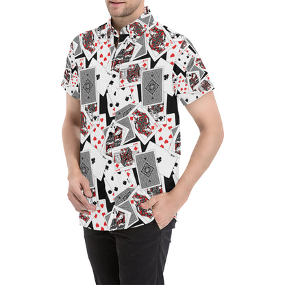 Poker Cards Pattern Print Design A04 Men's Short Sleeve Button Up Shirt