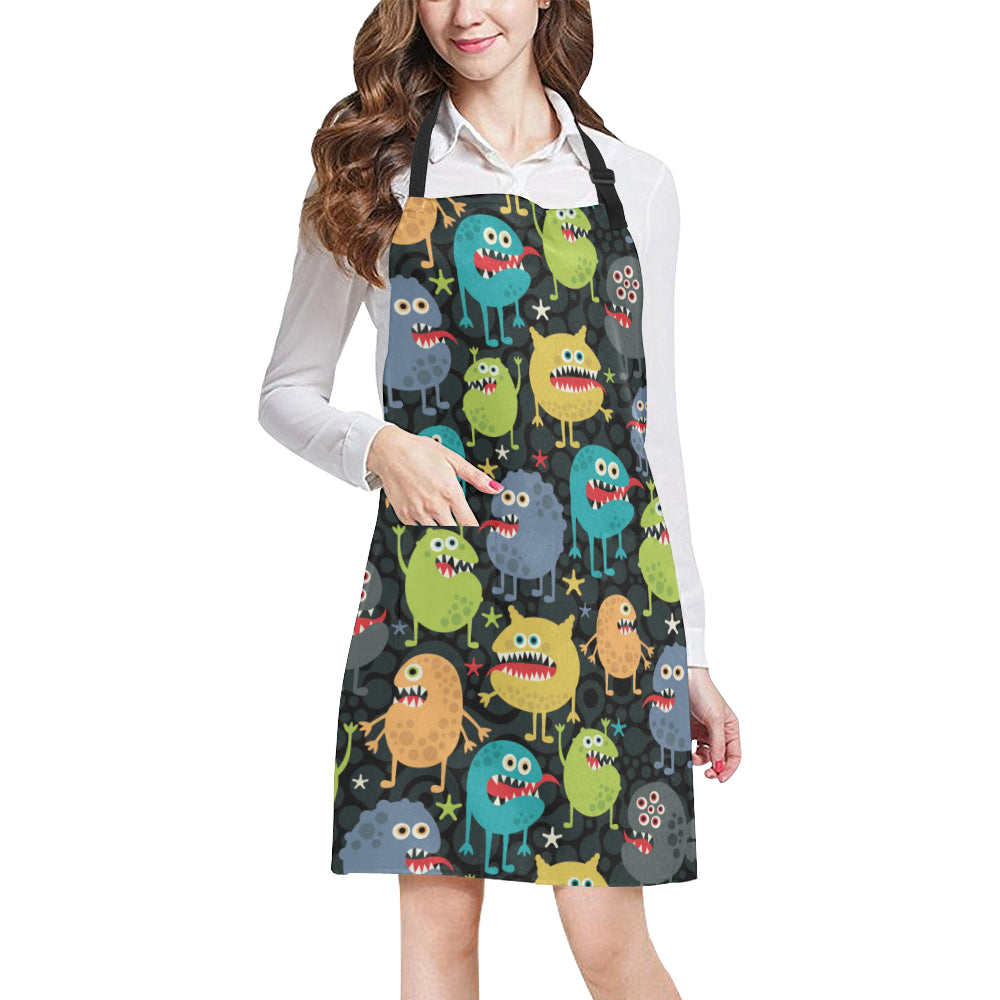 Monster Pattern Print Design 01 Apron with Pocket