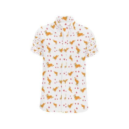 Cardigan Welsh Corgis Pattern Print Design 04 Men's Short Sleeve Button Up Shirt