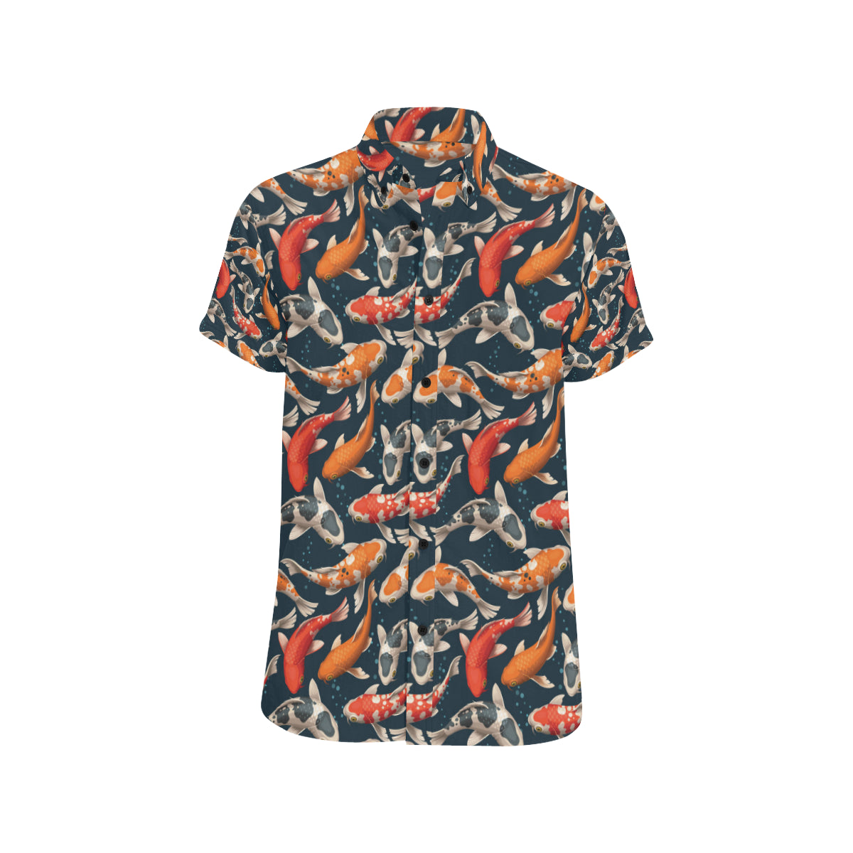 Koi Carp Cute Design Themed Print Men's Short Sleeve Button Up Shirt