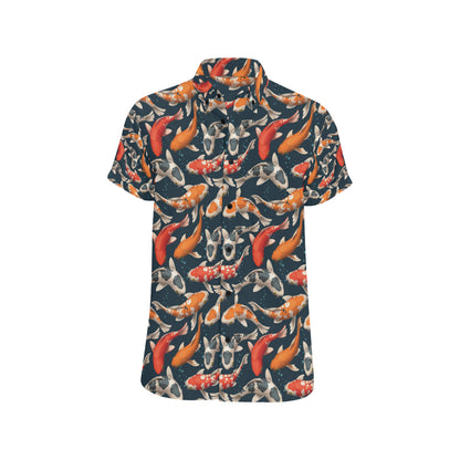 Koi Carp Cute Design Themed Print Men's Short Sleeve Button Up Shirt