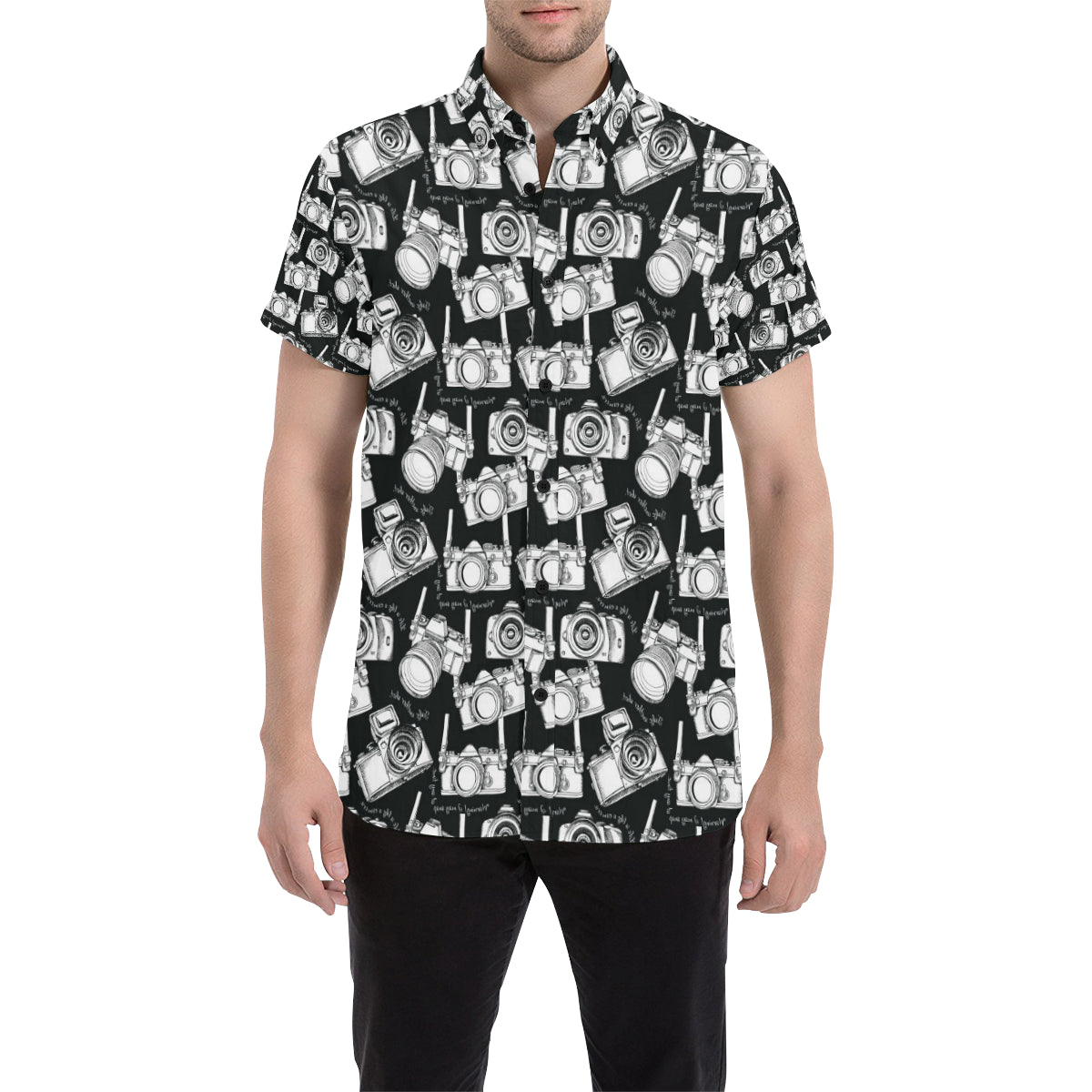 Camera Pattern Print Design 01 Men's Short Sleeve Button Up Shirt
