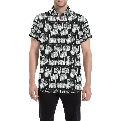 Camera Pattern Print Design 01 Men's Short Sleeve Button Up Shirt
