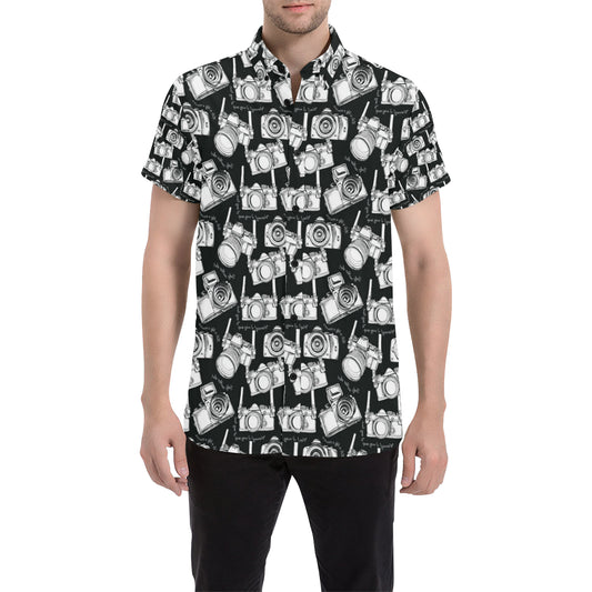 Camera Pattern Print Design 01 Men's Short Sleeve Button Up Shirt