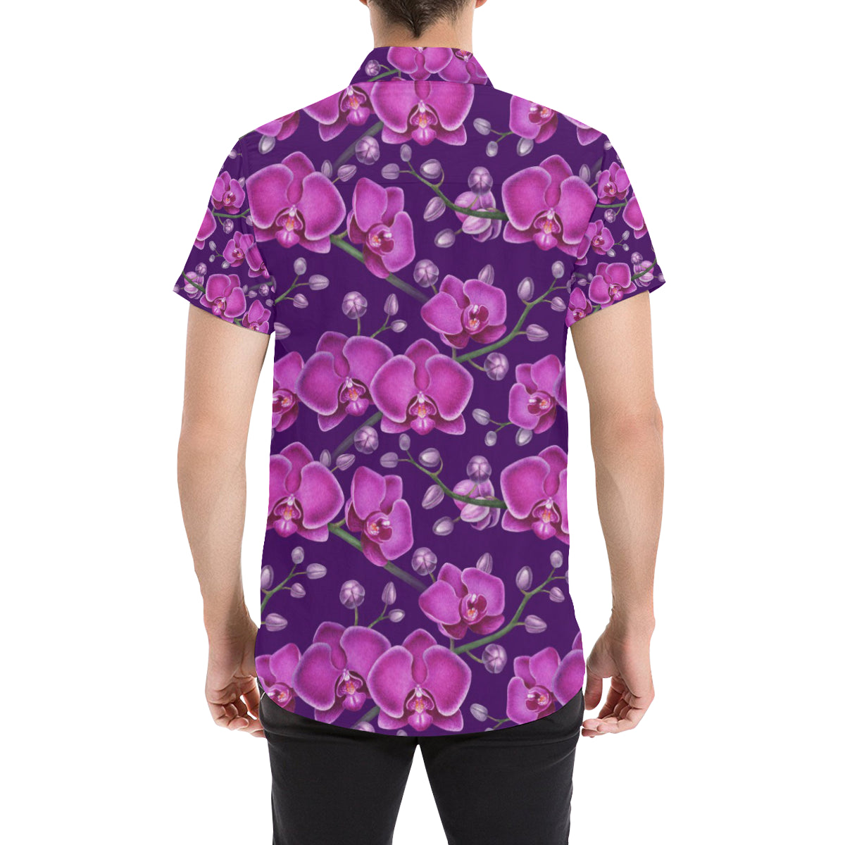 Orchid Pattern Print Design A03 Men's Short Sleeve Button Up Shirt