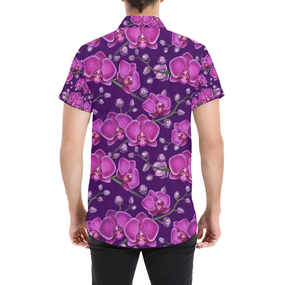 Orchid Pattern Print Design A03 Men's Short Sleeve Button Up Shirt