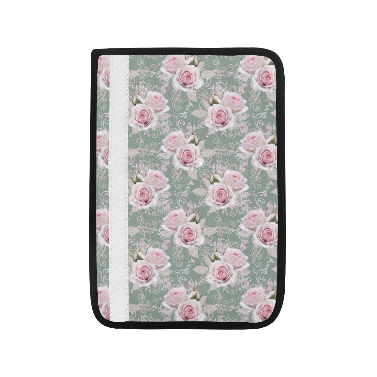 Rose White Pattern Print Design RO012 Car Seat Belt Cover