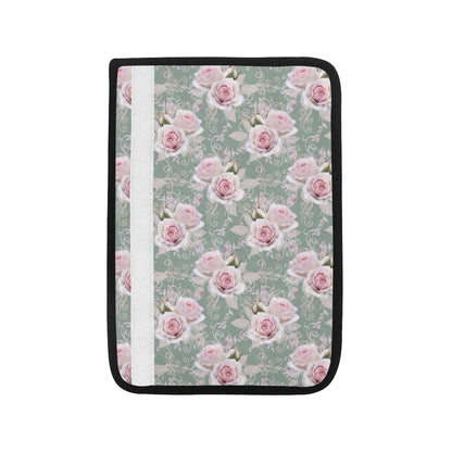 Rose White Pattern Print Design RO012 Car Seat Belt Cover