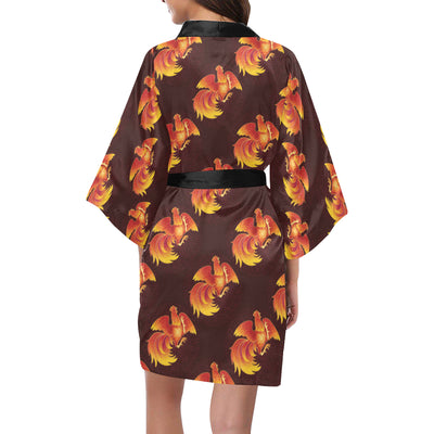 Rooster Pattern Print Design A04 Women's Short Kimono