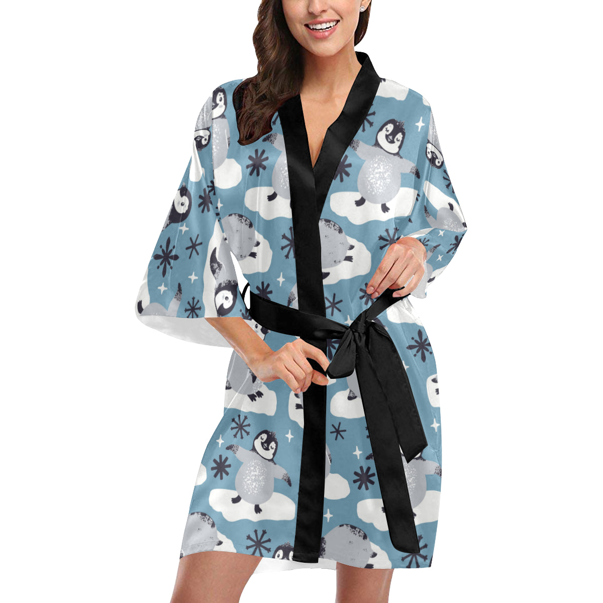 Penguin Pattern Print Design A05 Women's Short Kimono