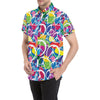 Peace Sign Colorful Pattern Print Design A02 Men's Short Sleeve Button Up Shirt