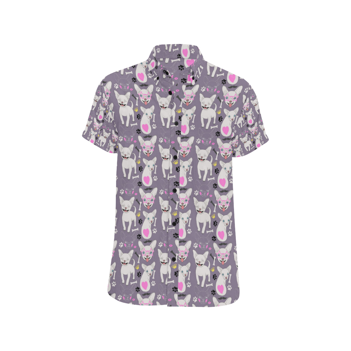 Chihuahua Happy Pattern Men's Short Sleeve Button Up Shirt