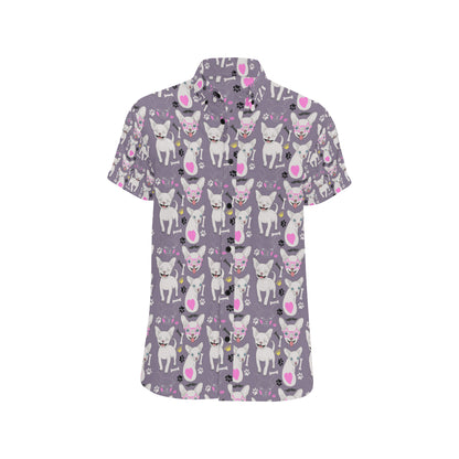 Chihuahua Happy Pattern Men's Short Sleeve Button Up Shirt