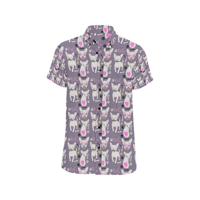 Chihuahua Happy Pattern Men's Short Sleeve Button Up Shirt