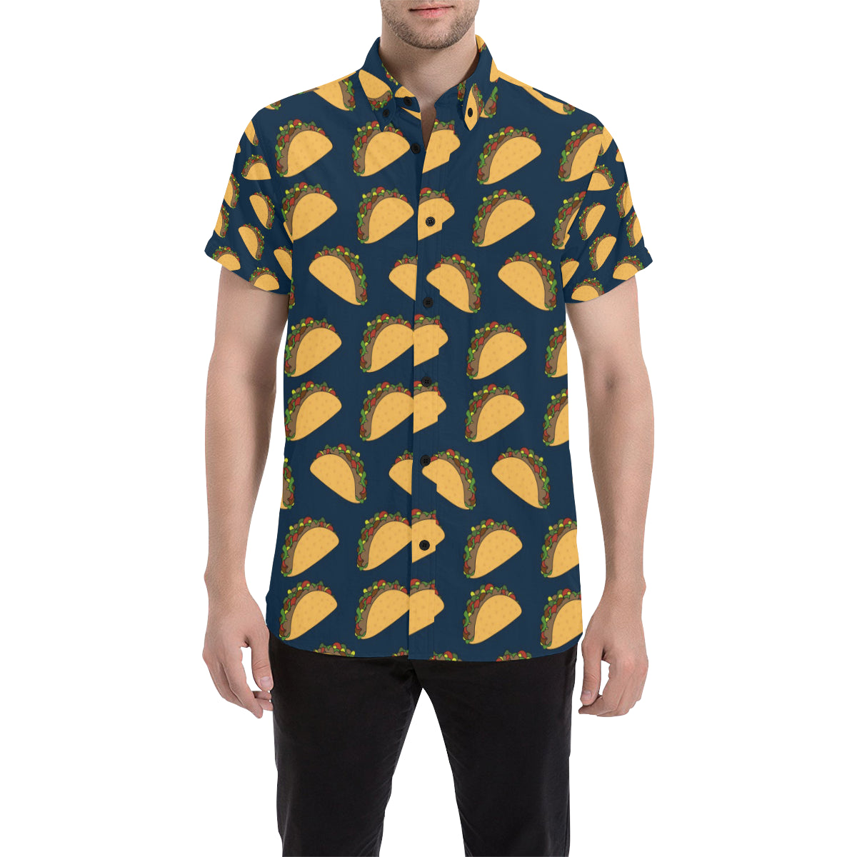 Taco Pattern Print Design TC04 Men's Short Sleeve Button Up Shirt