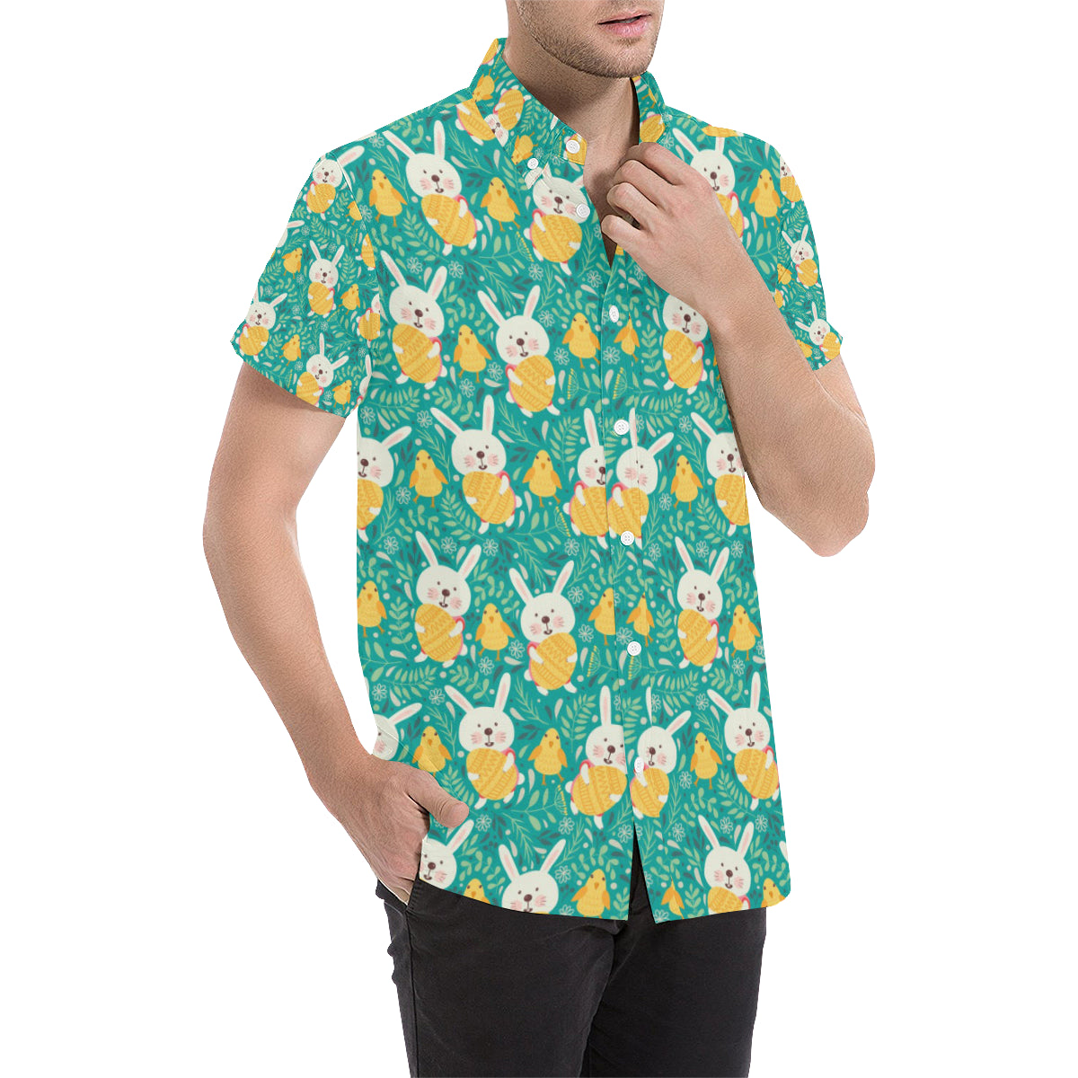 Easter Eggs Pattern Print Design RB02 Men's Short Sleeve Button Up Shirt
