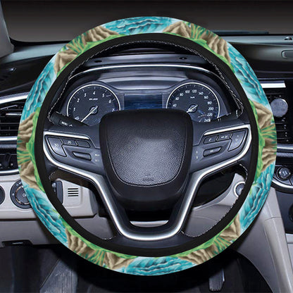 Palm Tree Hawaiian Themed Design Print Steering Wheel Cover with Elastic Edge