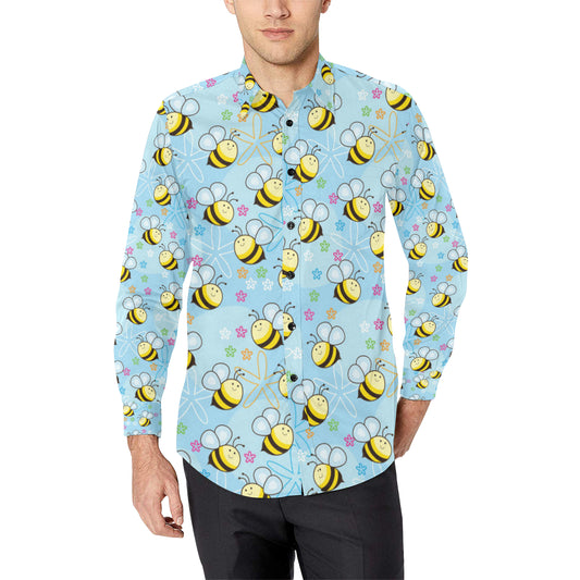 Bee Pattern Print Design BEE03 Men's Long Sleeve Shirt