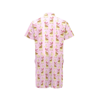 Giraffe Cute Pink Polka Dot Print Men's Romper