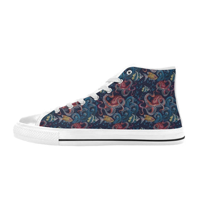Underwater Giant Squid Print Design LKS302 High Top Women's White Shoes