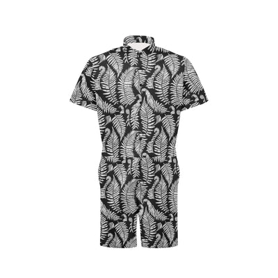 Fern Leave Black White Print Pattern Men's Romper