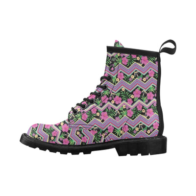 Hibiscus Pink Zigzag Line Pattern Design LKS307 Women's Boots