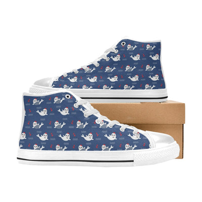 Sea Lion Print Design LKS403 High Top Women's White Shoes