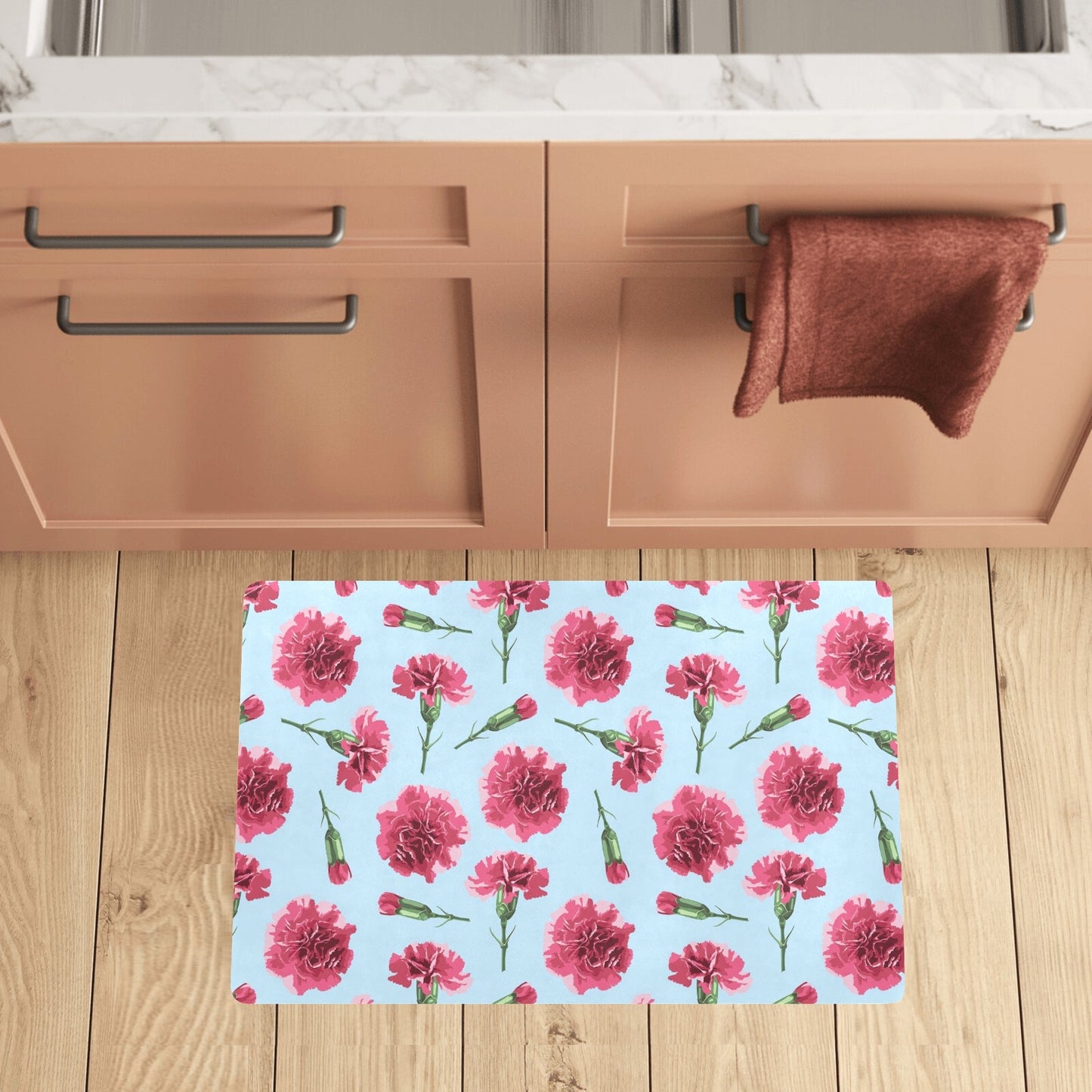 Carnations Pattern Print Design CN01 Kitchen Mat