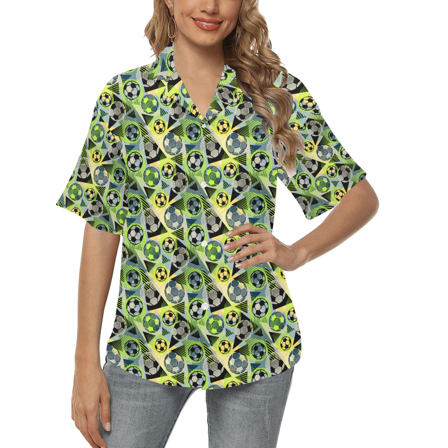 Soccer Ball Themed Print Pattern Women's Hawaiian Shirt