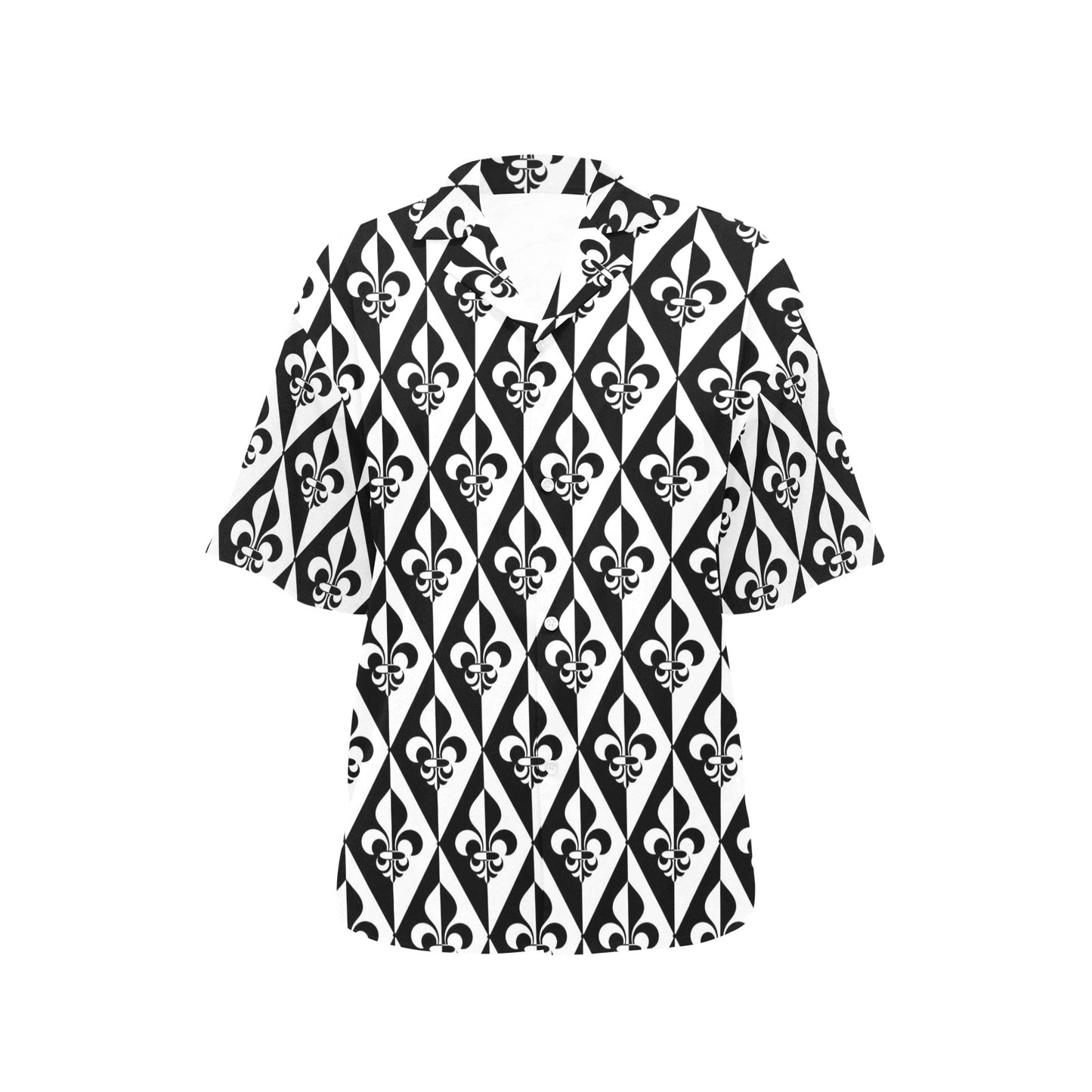Fleur De Lis Black White Pattern Print Design 02 Women's Hawaiian Shirt