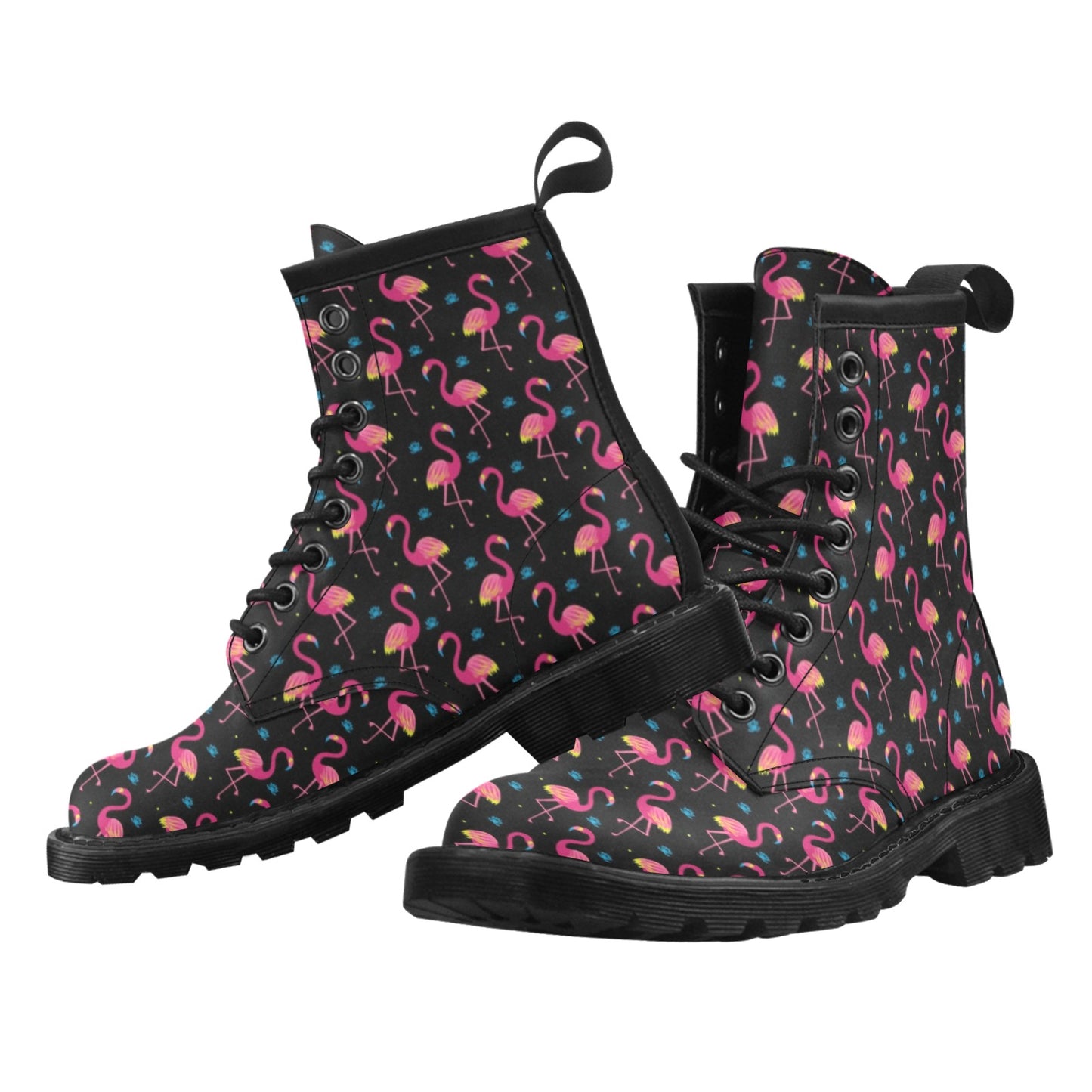 Flamingo Pink Neon Print Pattern Women's Boots