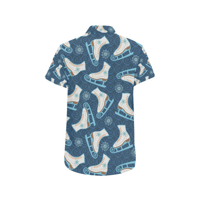 Ice Skate Pattern Print Design 01 Men's Short Sleeve Button Up Shirt