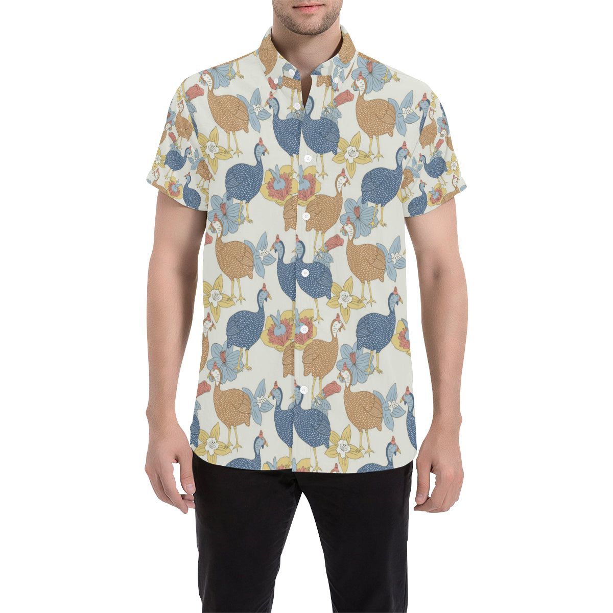 Guinea Fowl Pattern Print Design 01 Men's Short Sleeve Button Up Shirt
