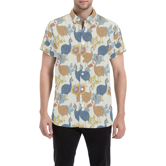 Guinea Fowl Pattern Print Design 01 Men's Short Sleeve Button Up Shirt