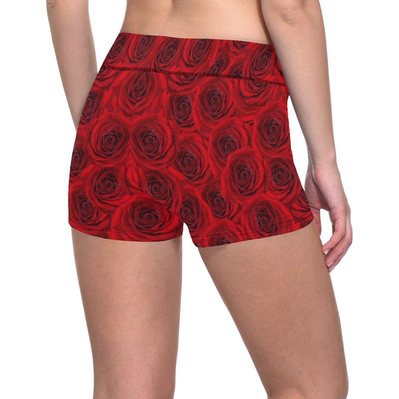 Rose Red Pattern Print Design RO04 Yoga Shorts